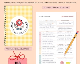 Pacote Definitivo de Planejamento de Vida | Planejador de Produtividade para TDAH sem Data | Pasta de Gerenciamento Doméstico e Rastreador de Hábitos A4/Carta | Organizador em PDF Preenchível