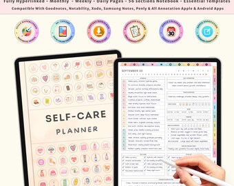 Cyfrowy dziennik samoopieki na iPada GoodNotes Planer zdrowia psychicznego Dziennik uważności Codzienny tracker Dobre samopoczucie Miłość do siebie Rutyna Organizer