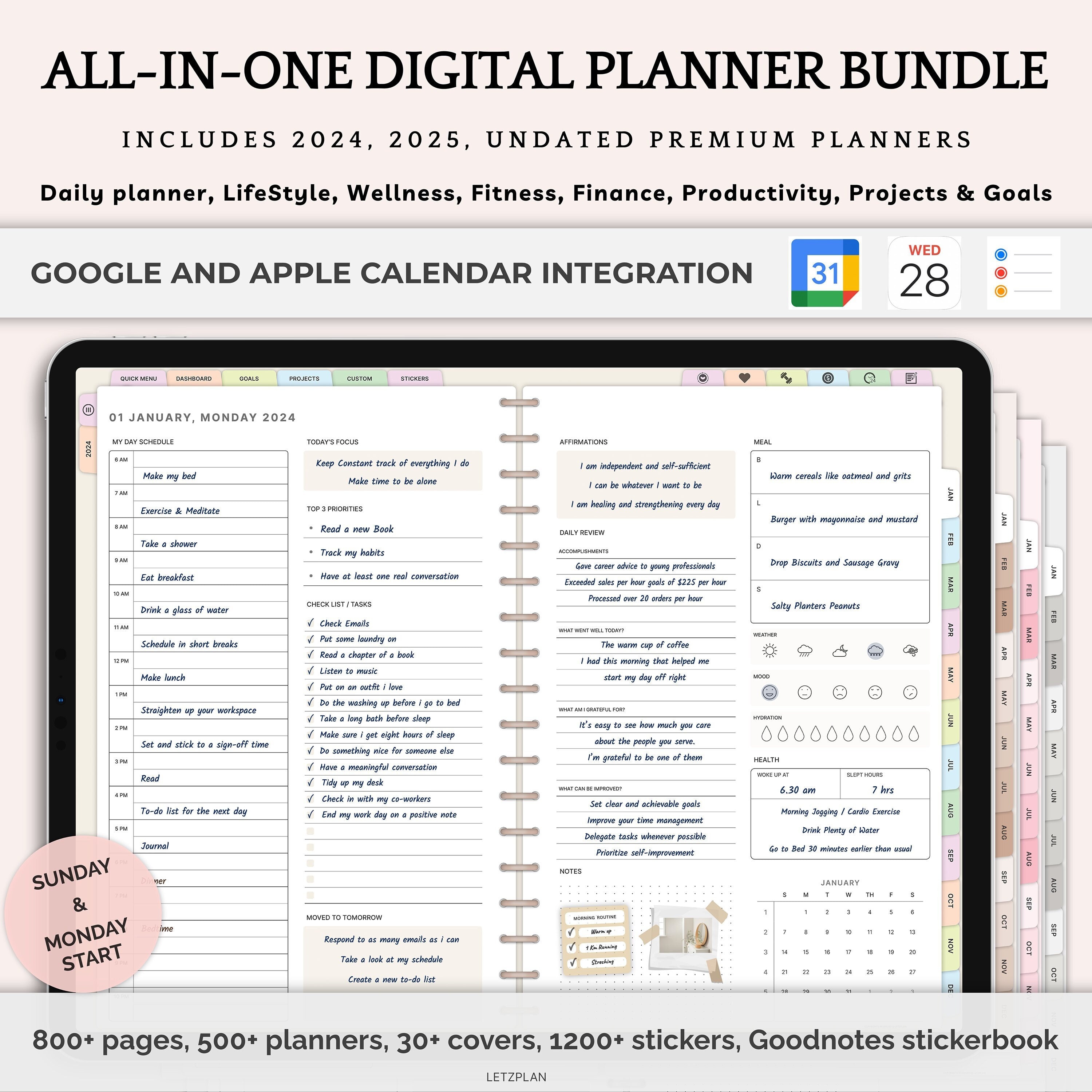 Digital Planner | GoodNotes, iPad, Notability | Daily, Weekly, Monthly | 2024-2025 + Undated | Digital Planner 2025 & Undated, iPad2025
