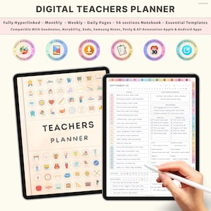 Digital Teacher Planner Undated Pastel Themed Academic Goodnotes iPad Planner with Lesson Templates for Notability Samsung Noteshelf