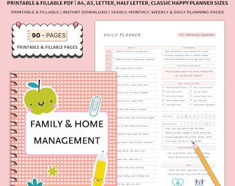 Printable Family Home Planner | Household Management Binder | Cleaning Meals Budget Routines