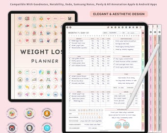 Digital Weight Loss Planner for iPad | Fitness & Meal Planner | GoodNotes Journal | Calorie Tracker | Workout Planner | Wellness Journal