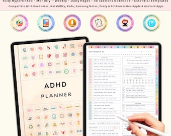 Undated ADHD Life Planner | Digital ADHD Organizer and Journal | GoodNotes iPad Planner | Weekly Daily Planner & Adult ADHD Templates