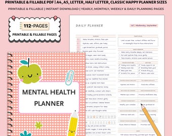 Planificador de salud mental imprimible / Rastreador de hábitos, ansiedad y estado de ánimo / Páginas del diario de autocuidado y bienestar