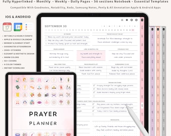 Digital Prayer Planner for GoodNotes iPad | Christian Journal Bible Study Sermon Notes Faith Devotional Template Hyperlinked PDF