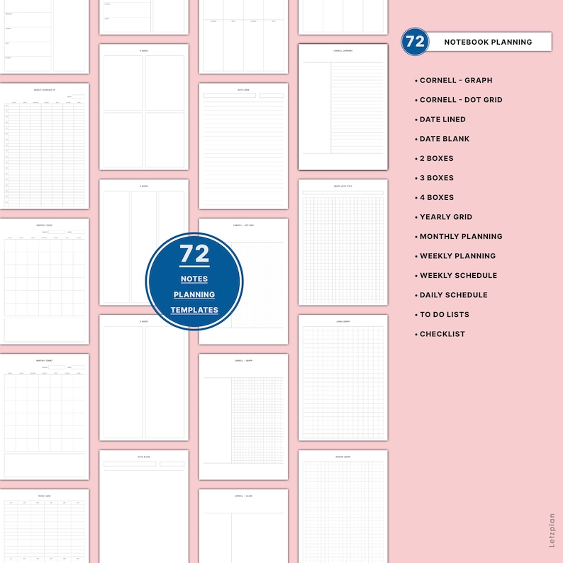 Printable Notebook Planner | Lined Dot Grid Graph Paper | Wide ...