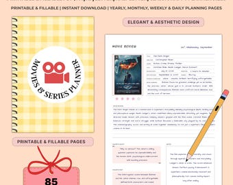 Printable Movie & TV Show Tracker Bundle | Undated Series Journal | Film Log | Movies To Watch List A4 A5 Letter | Fillable PDF Reviews