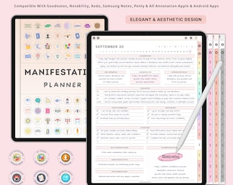 Manifestation Planer für GoodNotes | Digitales Gesetz der Anziehung, Visions Board, Affirmationen, Schattenarbeit, Dankbarkeit, Achtsamkeit