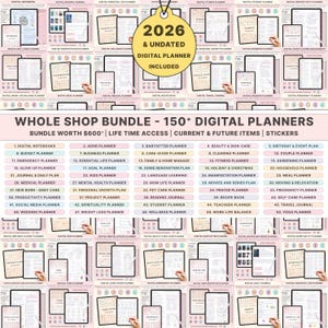 Digital Planner Whole Shop Bundle iPad Android Journal Notebook Stickers Budget Meal Fitness Goals Goodnotes Notability Hyperlinked Set