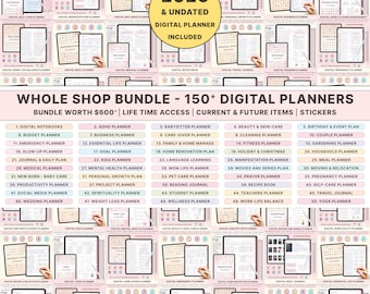 Digital Planner Whole Shop Bundle iPad Android Journal Notebook Stickers Budget Meal Fitness Goals Goodnotes Notability Hyperlinked Set