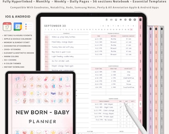 Planner digitale per la cura del neonato, registro di monitoraggio del neonato, programma giornaliero del bambino, registro del sonno, allattamento e pannolini, regalo per baby shower, diario per neomamme