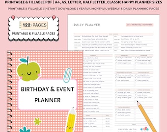 Planner stampabile per compleanni ed eventi / Lista di controllo per feste, lista degli invitati, budget, programma organizzatore