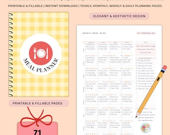 Druckbares Mahlzeit-Planer-Bundle | Undatierte Wochenkarte & Einkaufsliste | Meal Prep Tracker | Rezept Vorlage A4 A5 Letter | Ausfüllbares PDF