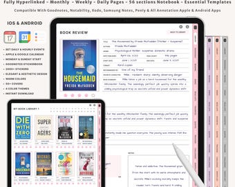 Digital Reading Journal for iPad | Paper Texture Book Tracker | GoodNotes Reading Log & Review | Digital Bookshelf and Planner PDF