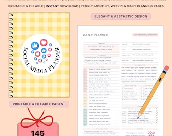 Printable Social Media Planner Bundle | Undated Content Calendar & Marketing Strategy | Instagram TikTok YouTube Tracker A4 A5 Letter | PDF