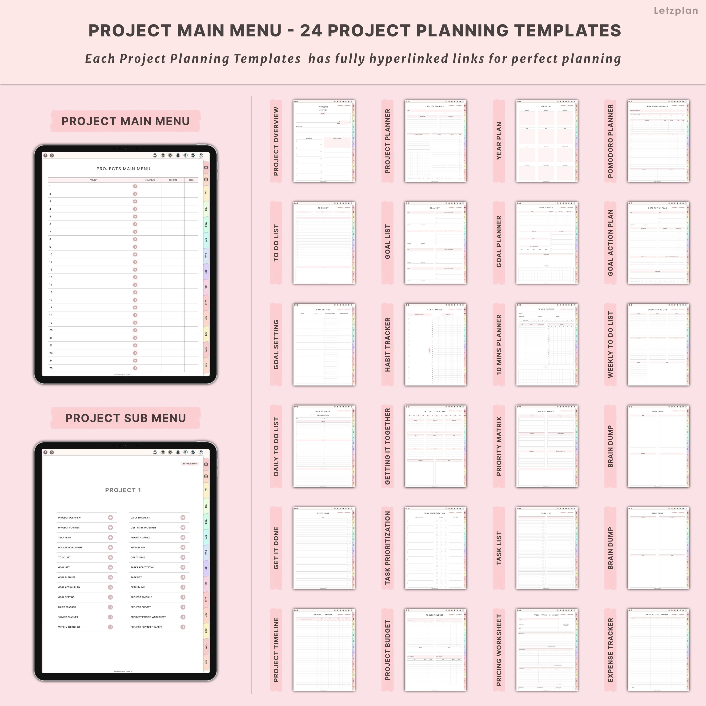 Task Divider Pages Digital Project Planner With Mind Map Hyperlink Dividers Task Lists ...