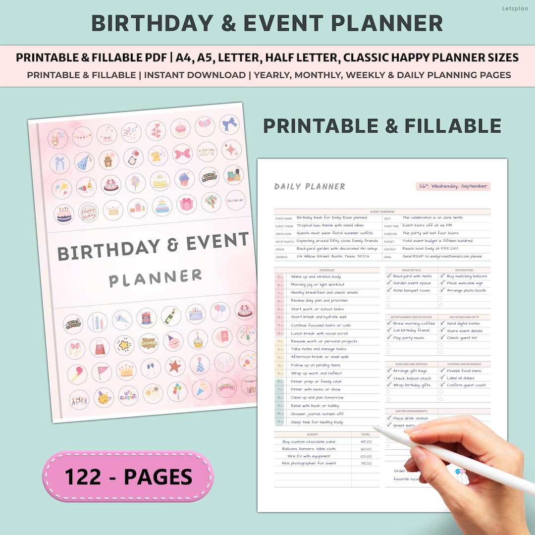 Birthday Event Planner Printable | Party Checklist Budget Guest List ...