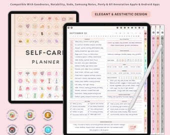 Self Care Digital Planner for GoodNotes iPad Daily Wellness Journal Mental Health Support Anxiety Healing Self Love Mindfulness PDF
