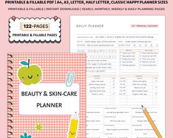 Printable Beauty & Skincare Planner | Daily Routine Makeup Hair Tracker | Glow Up Self Care Journal