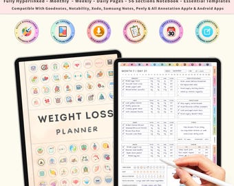 Digital Weight Loss Planner | iPad Fitness Journal | GoodNotes Meal Tracker | Body Measurement | Self Care Wellness Planner | Weight Loss