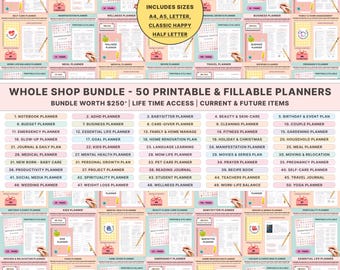 Druckbare Planer Komplett Shop Bündel | Ultimatives Leben & ADHS Planer Seiten | Tägliche Wöchentliche Monatliche Einsätze | A4 A5 Letter