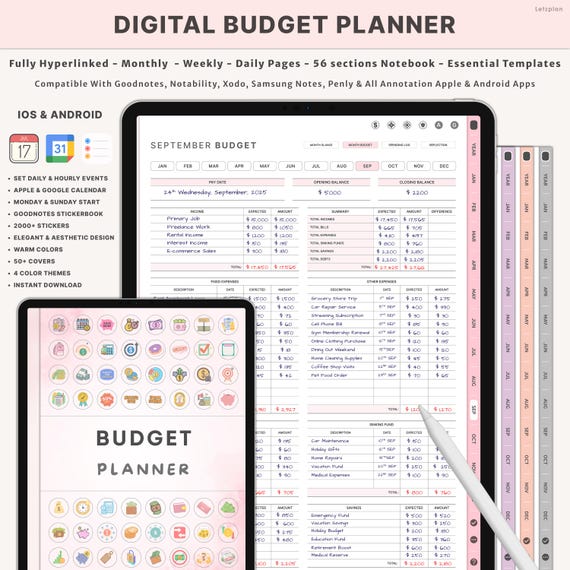Digital Budget Planner for GoodNotes, Paycheck & Monthly Budget, Finance Tracker, iPad Finance Planner, GoodNotes Budget Template