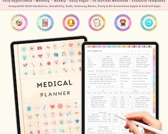 Registro e pianificatore medico digitale / Raccoglitore medico per la famiglia / Monitoraggio della salute / Monitoraggio della pressione sanguigna e dell'emicrania / Diario della salute personale