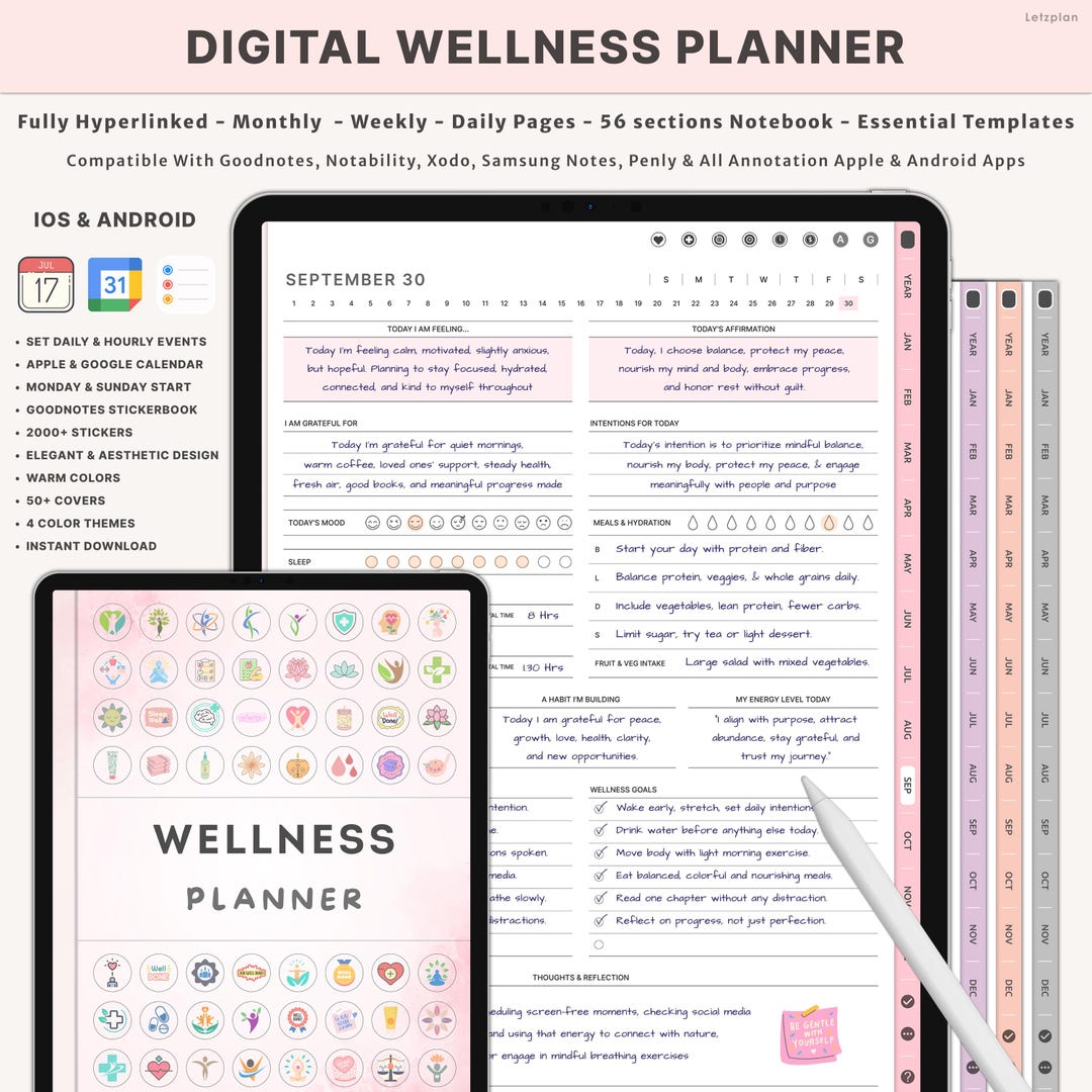 Digital Wellness Planner | Self Care Journal | Mindfulness Journal ...