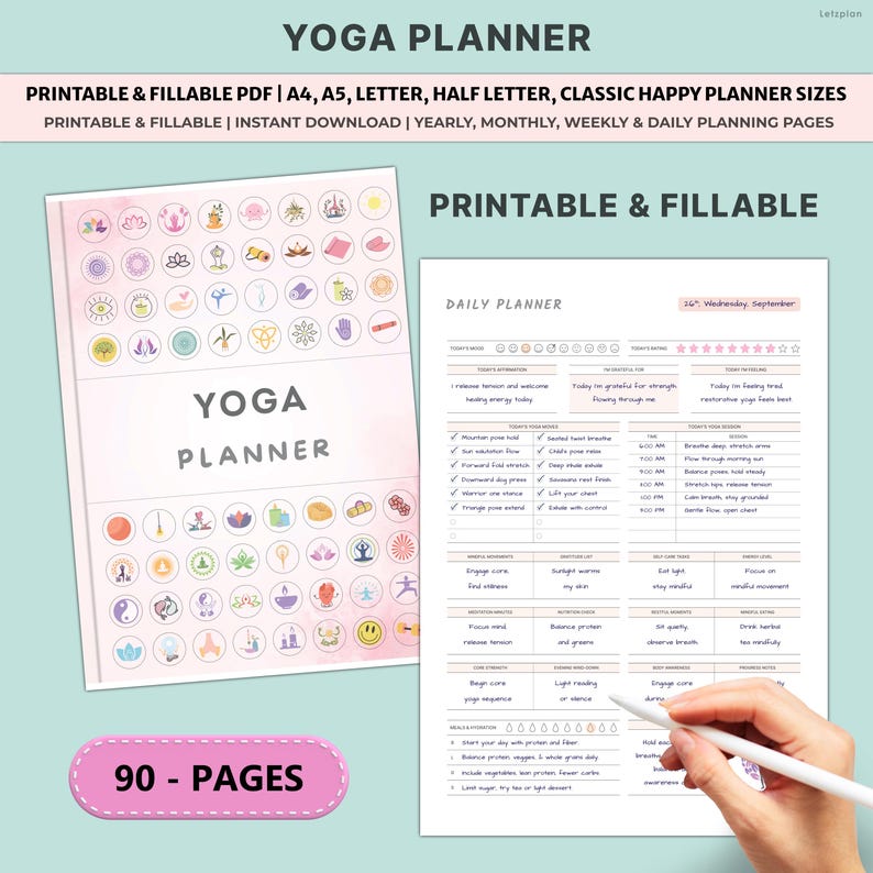 Yoga Planner Printable | Practice Sequence Tracker Journal | Wellness ...
