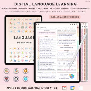 Language Learning Digital Notebook for GoodNotes | Korean Japanese Chinese French English Study Planner Vocabulary Grammar Journal PDF