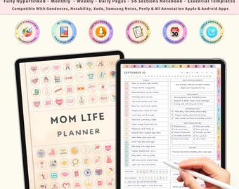 Busy Mom Digital Life Planner with Daily Organizer Mom Journal Home Management Schedule Tracker Meal Budget Chores Family Calendar Tool