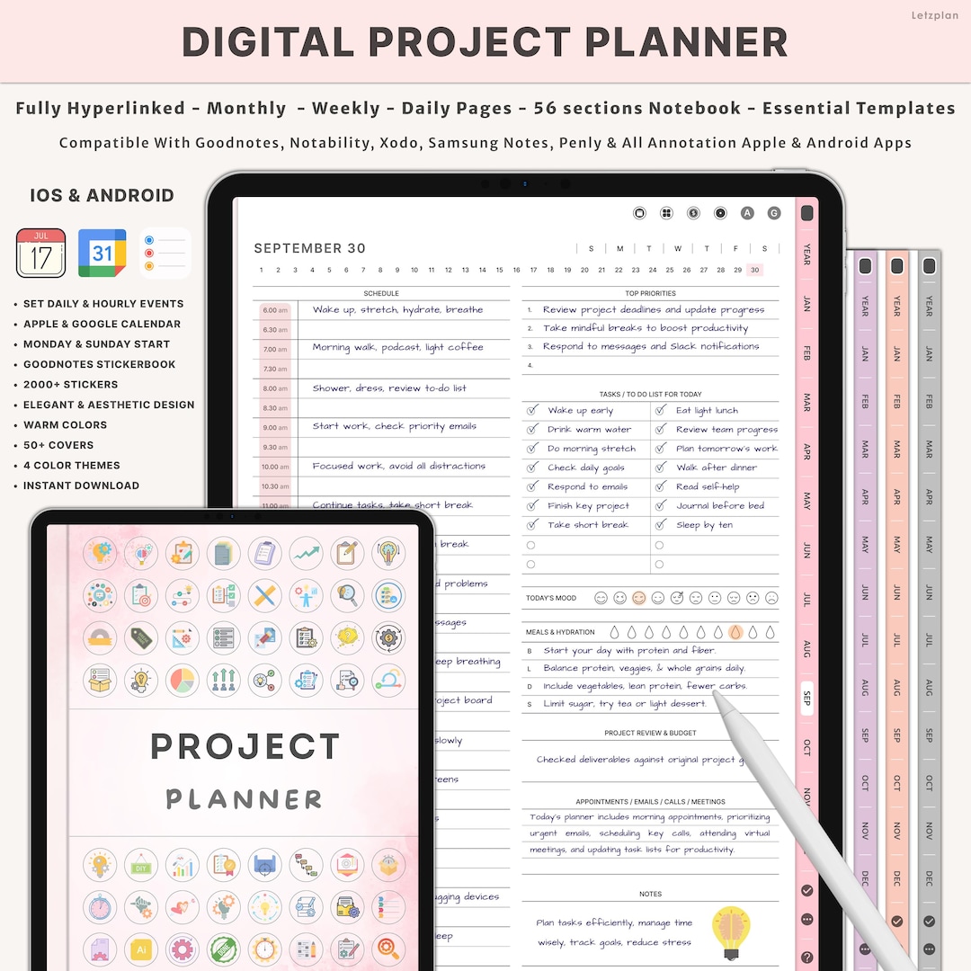 Digital Project Planner for iPad Goodnotes Notability Project Tracker ...