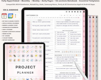 Pianificatore di progetti digitale per iPad GoodNotes Notability Project Tracker Organizzatore aziendale Strumento di gestione dei progetti Strumento di produttività lavorativa