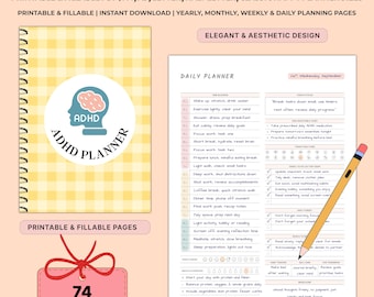 Printable ADHD Planner for Adults | Undated Productivity Life Planner | Executive Function Organizer A4 A5 Letter | Neurodivergent Bundle