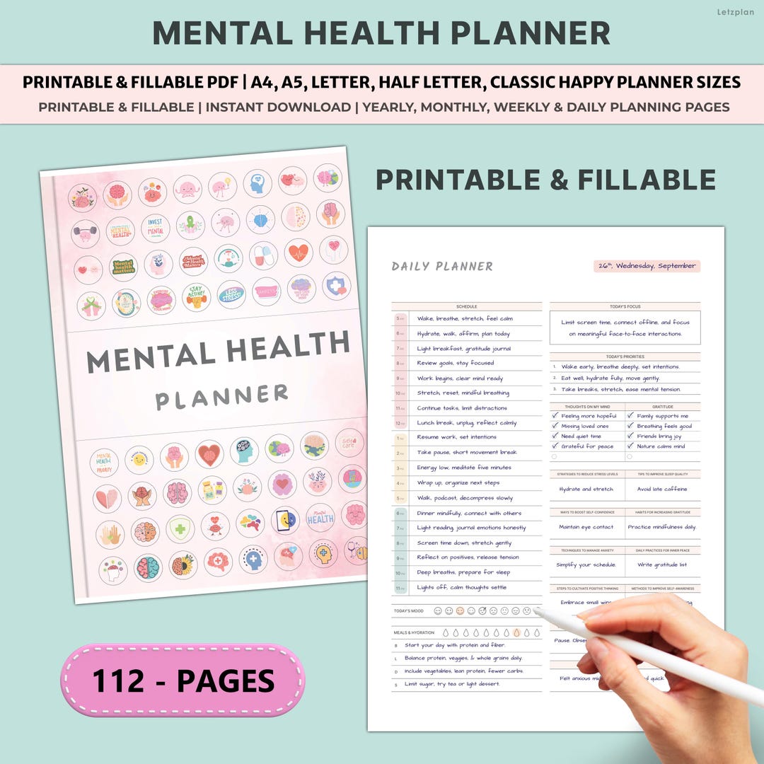 Mental Health Planner Printable | Mood Anxiety Tracker Journal | Self ...