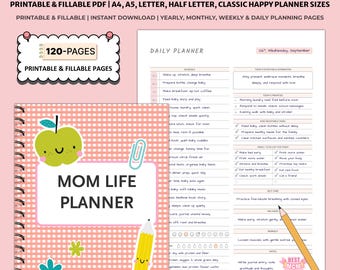 Planner stampabile per la vita della mamma / Organizzatore per mamme impegnate / Programma familiare Routine domestiche Pagine di pianificazione giornaliera
