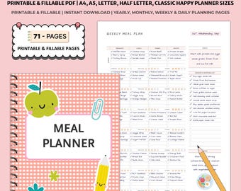 Printable Meal Planner | Weekly Menu & Grocery List | Meal Prep Food Planner | Family Kitchen Organizer