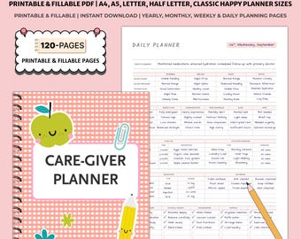 Printable Care-Giver Planner | Daily Care Logs Medical Tracker | Elder Home Care Organizer