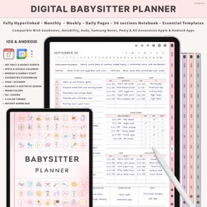 Agenda digitale per babysitter, appunti per tata, agenda per l&#39;assistenza all&#39;infanzia, raccoglitore per babysitter, foglio informativo per babysitter, contatti di emergenza, organizzatore familiare