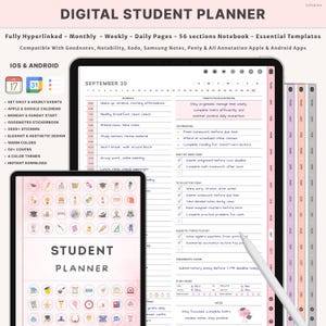 Digital Student Planner | Academic Planner for iPad and Android | GoodNotes Notability Planner | Study Agenda | Daily & Weekly Organizer