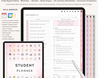 Digital Student Planner | Academic Planner for iPad and Android | GoodNotes Notability Planner | Study Agenda | Daily & Weekly Organizer