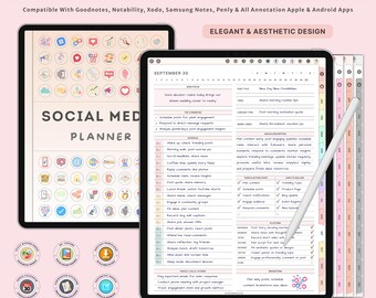 Planificador digital de redes sociales sin fecha para iPad / Calendario de contenido / Plan de marketing UGC para Instagram, TikTok y YouTube / PDF con hipervínculos