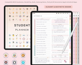 Planificador académico digital sin fecha para estudiantes / Planificador universitario y escolar / Agenda diaria con seguimiento de calificaciones / GoodNotes Notability para iPad