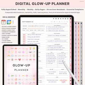Glow Up Planner Digital Journal for Self Care Daily Routine Tracker Self Love Challenge That Girl Goals Mood Tracker Undated Wellness PDF