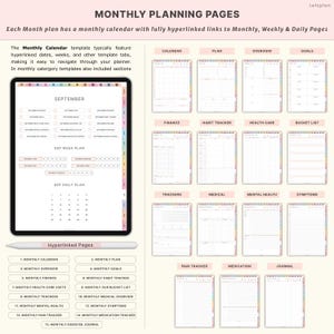 Puede incluir: Planificador digital con p&aacute;ginas de planificaci&oacute;n mensuales, semanales y diarias. Incluye plantillas de calendario, finanzas, seguimiento de h&aacute;bitos, atenci&oacute;n m&eacute;dica y establecimiento de objetivos. Cuenta con p&aacute;ginas con hiperv&iacute;nculos.