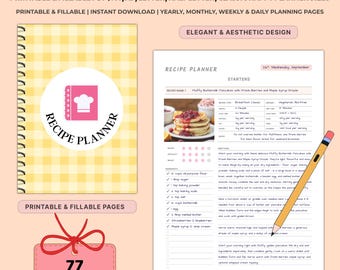 Printable Recipe Book Template | Undated Blank Recipe Pages | DIY Cookbook Journal & Binder Inserts A4 A5 Letter | Fillable PDF Organizer
