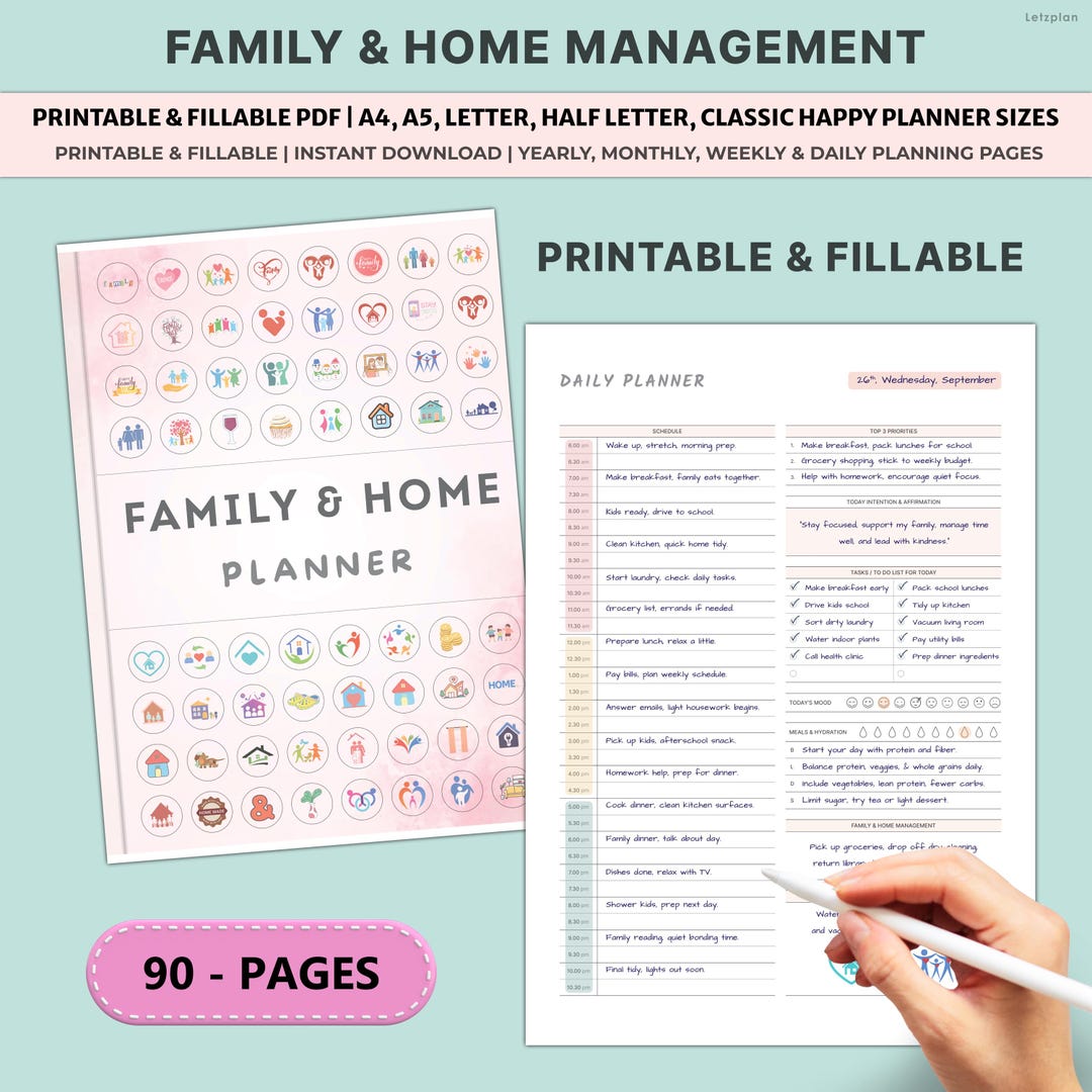Family Home Planner Printable | Household Management Binder Chore Meal ...