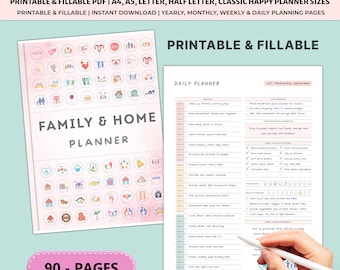 Family Home Planner Printable | Household Management Binder Chore Meal Budget | Cleaning Schedule Organizer A4 A5 Busy Mom Bundle