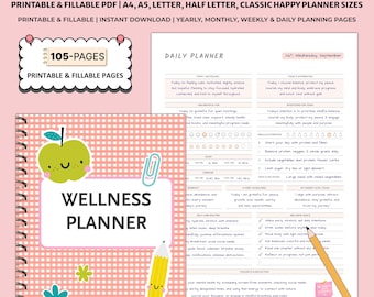 Planificador de bienestar imprimible / Diario de autocuidado / Seguimiento de hábitos de sueño, estado de ánimo y nutrición