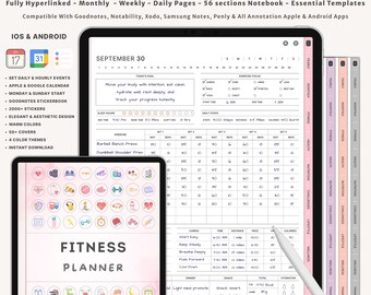 Digital Fitness Planner for iPad and Android | Undated Workout Tracker Journal | Glow Up Fitness Challenge Log | GoodNotes Notability
